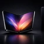 Telefon pliabil premium în centru, sugerând o posibilă gamă extinsă de iPhone-uri pliabile.